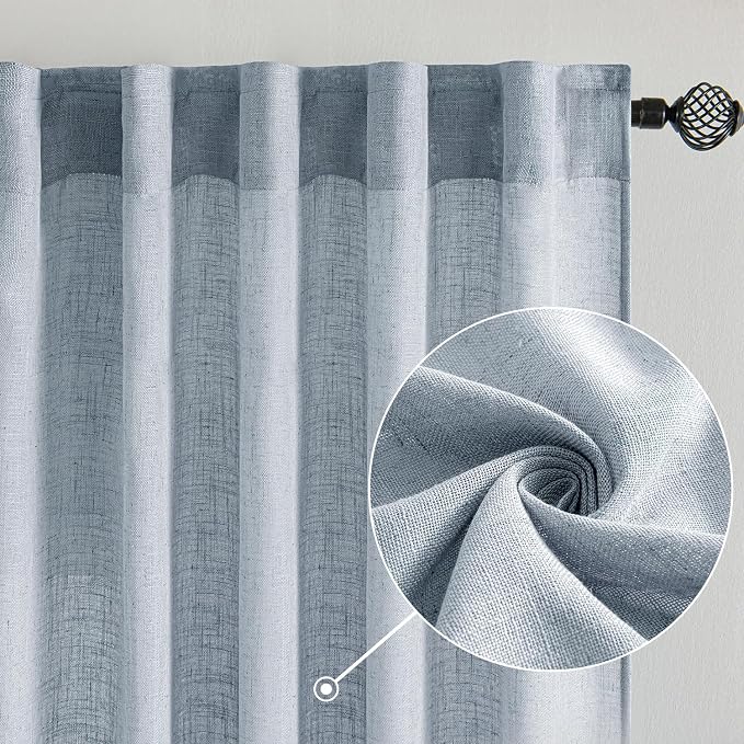 MIULEE Chambray Blue Linen Curtains 72 Inch Length 2 Panels - Image 2