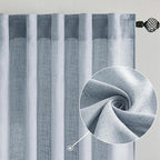 MIULEE Chambray Blue Linen Curtains 96 Inches Long 2 Panels - Image 2