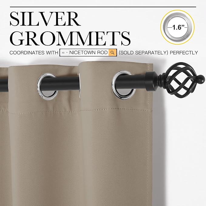 NICETOWN Taupe Blackout Curtains 86" Long, 2 Pieces - Image 3