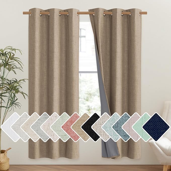NICETOWN Burlap Vintage Open Linen Weave Flax Thermal Curtains, 100% Blackout by NICETOWN