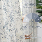 jinchan Floral Curtains 90 Inch Length Blue Flower Linen Farmhouse Curtain - Image 3