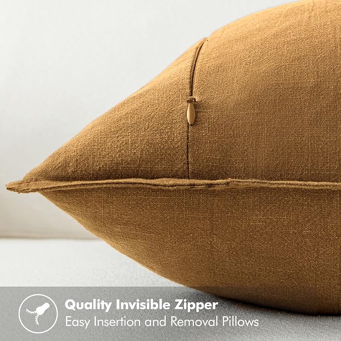 MIULEE Decorative Linen Euro Sham Pillow Covers 24x24 Hazel ​Boho Farmhouse​ - Image 3