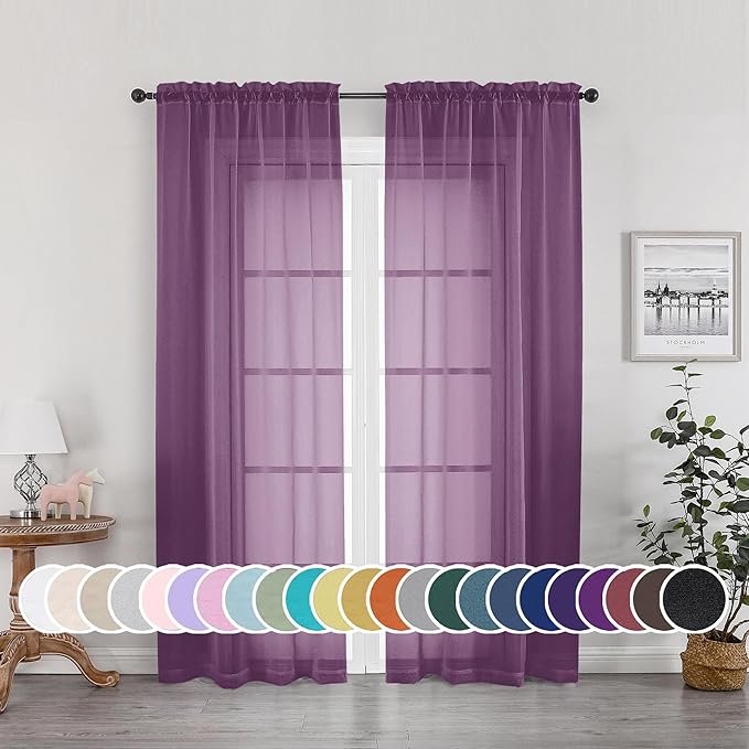 OWENIE Sheer Curtains 72 Inches Long 2 Panels Set, Transparent Light Filtering by OWENIE
