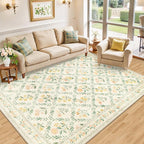Area Rugs 9x12 Living Room: Floral Washable Rug Vintage Large Soft Boho - Image 3