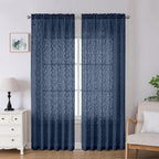 Lecloud Leia Navy Blue Sheer Curtains 90 Inches Long 2 Panels, Airy Leaf by Lecloud