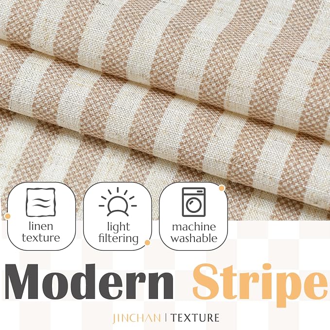 jinchan Linen Valance Curtain Striped Small Window Curtain Double Layer Light - Image 5