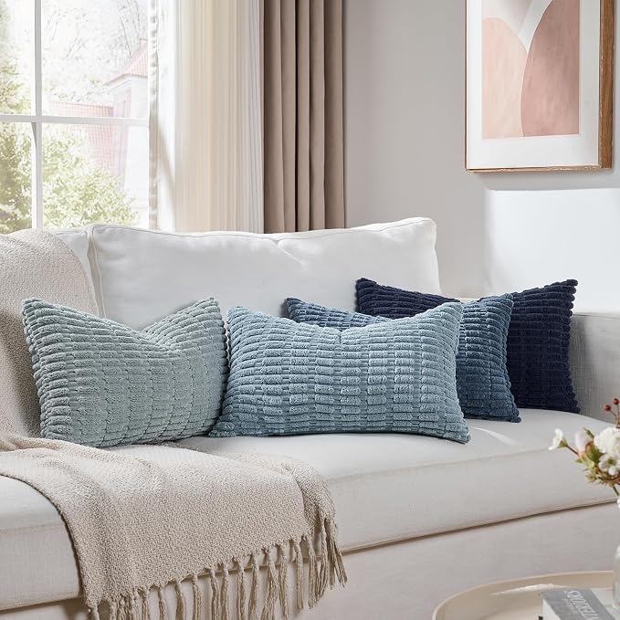 Fancy Homi Set of 4 Blue Lumbar Rectangle Decorative Throw Pillow Covers 12x20 by Fancy+Homi
