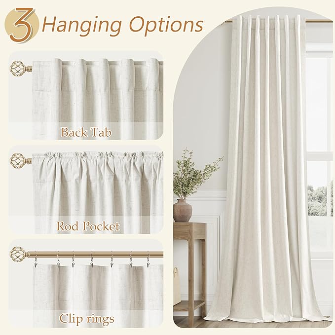 Guken Cream 100% Blackout Linen Curtains 96 Inch Length 2 Panels Set - Image 5