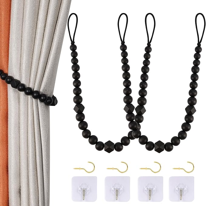 Wood Bead Curtain Tiebacks, KLOGTSIND Set of 2 Curtain Holdbacks by KLOGTSINDDirect
