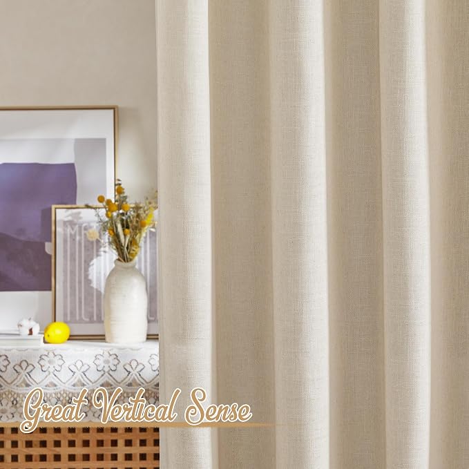 NICETOWN Linen Cream Curtains 108 inches Long, Rod Pocket & Back Tab Flax Linen - Image 5