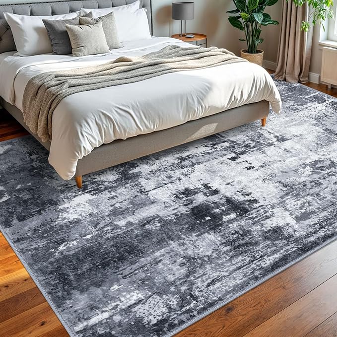 KOZYFLY Modern Abstract Area Rug 8x10 Gray Washable Large Living Room Thin Rugs - Image 7