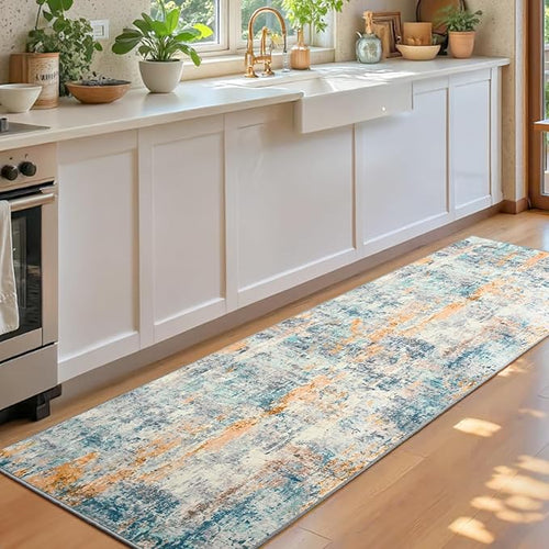 2x6 Rug Runners for Hallways Kitchen Runner Rug Non Slip Washable Blue Long - Image 2