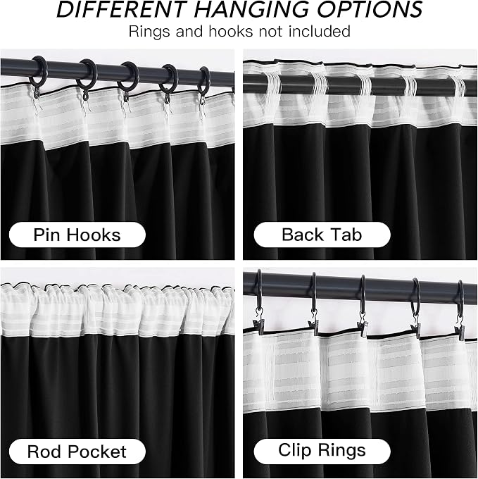 RYB HOME Black Velvet Curtains 108 inch, W52 x L108 inch, 2 Panels - Image 4