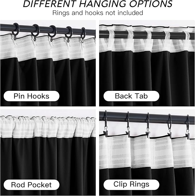 RYB HOME Black Velvet Curtains 96 inch, W52 x L96 inch, 2 Panels - Image 4