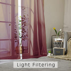 OWENIE Burgundy Red Sheer Curtains 72 Inches Long 2 Panels Set, Transparent - Image 2