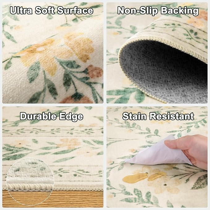 8x10 Area Rugs for Living Room: Floral Washable Rug Vintage Large Soft Boho - Image 6