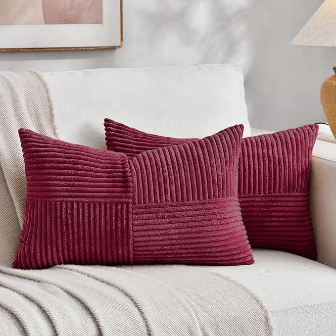 Fancy Homi 2 Packs Burgundy Lumbar Decorative Throw Pillow Covers 14x24 Inch by Fancy+Homi
