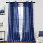 Extra Long Classic Blue Linen Curtains 120 Inch by Nanspring