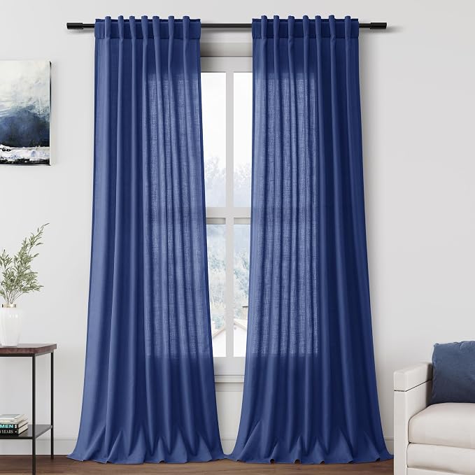 Extra Long Classic Blue Linen Curtains 120 Inch by Nanspring