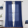 Nanspring Classic Blue Linen Curtains Semi Sheer 96 Inches Long 2 Panels Set by Nanspring