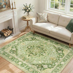 RELEANY Area Rugs 4'x6' Washable Non-Slip, Floral Vintage Distress Print by RELEANY