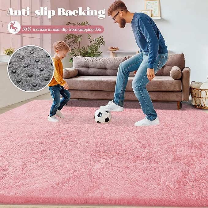 Pink Rugs for Bedroom Girls: 8x10 Fluffy Shag Soft Washable Rug Large Fuzzy - Image 7