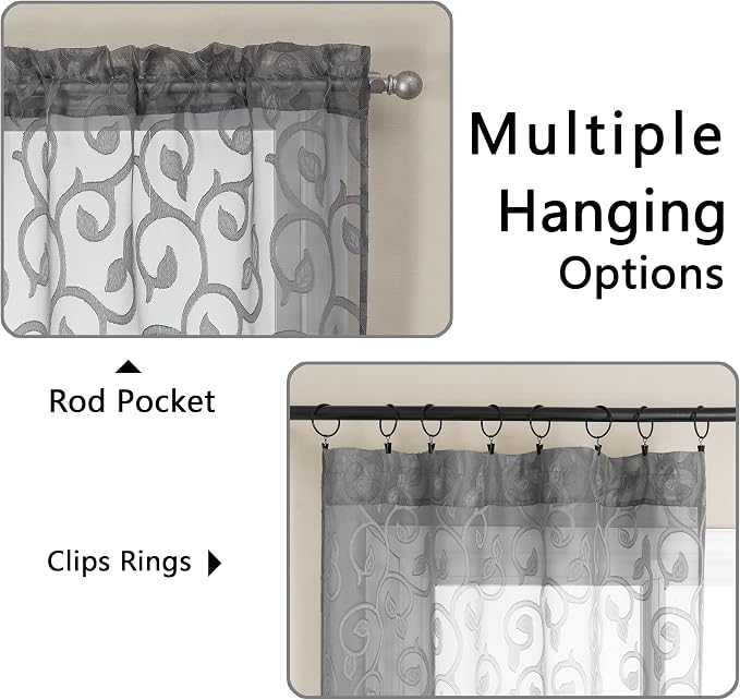 OWENIE Furman Sheer Curtains Tiers 24 Inch Length 2 Panels Set, Geometric - Image 3