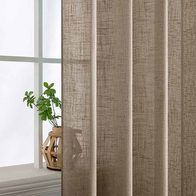 MIULEE Taupe Grey Linen Curtains 96 Inches Long 2 Panels - Image 5