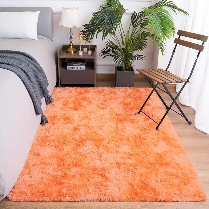 Goideal Fluffy Rug for Bedroom Living Room, 5x7 Orange Area Rugs, Faux Fur Shag - Image 2
