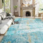 Ompaa Living Room Rug 8x10 Teal Blue Area Rugs Machine Washable Abstract Boho by OmpaaHomeDecor