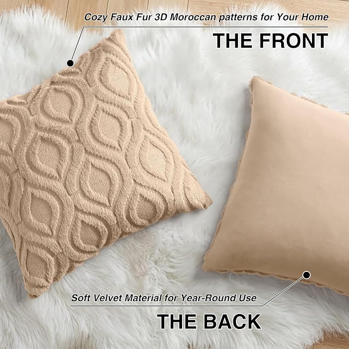 decorUhome Throw Pillow Covers 20x20 Inch Set of 2, Soft Plush Faux Wool Light - Image 8
