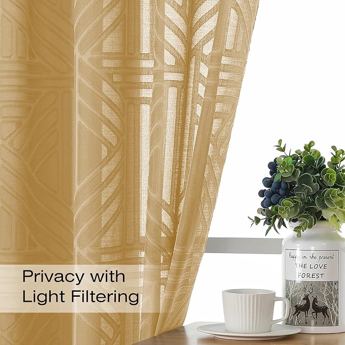 Simplebrand Gold Semi Sheer Curtains 84 Inches Long 2 Panels, Light Filtering - Image 2