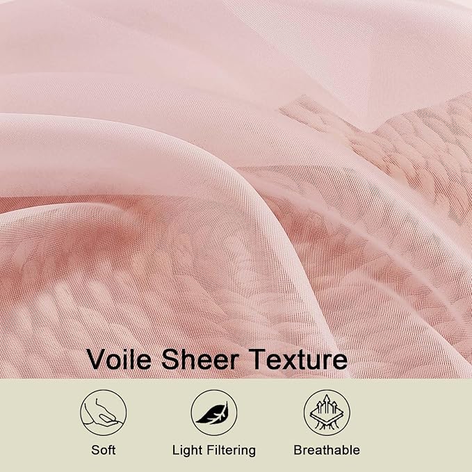 Blush Sheer Curtain for Bedroom Living Room 72 Inches Long 2 Panels Set - Image 7