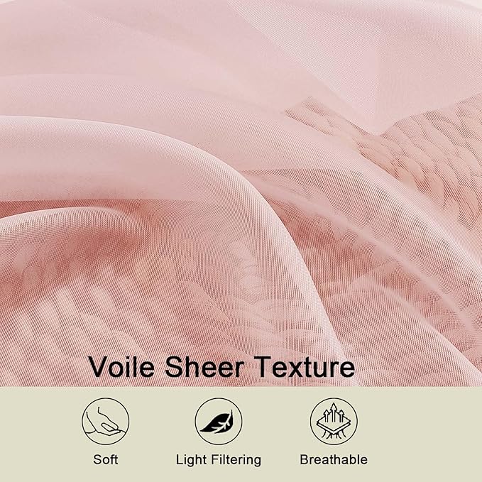 Blush Kitchen Curtains 30 Inch Length Tier 2 PCS, Solid Soft Airy Half Curtains - Image 3