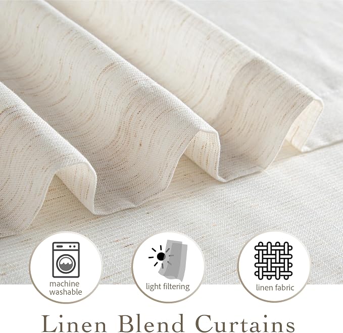 RYB HOME Linen Sheer Curtains Extra Long Window Drapes Light & Airy Translucent - Image 4