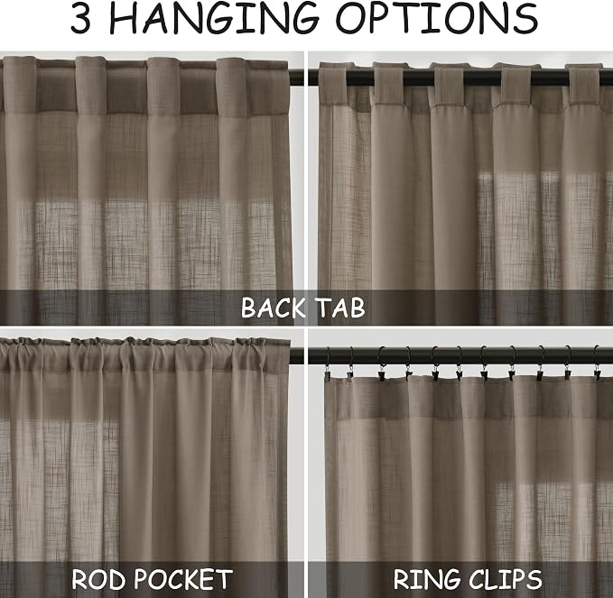 Dark Taupe Linen Curtains 96 Inches Long - Image 3
