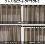 Nanspring Dark Taupe Semi Sheer Curtains 72 Inches Long 2 Panels Set - Image 3