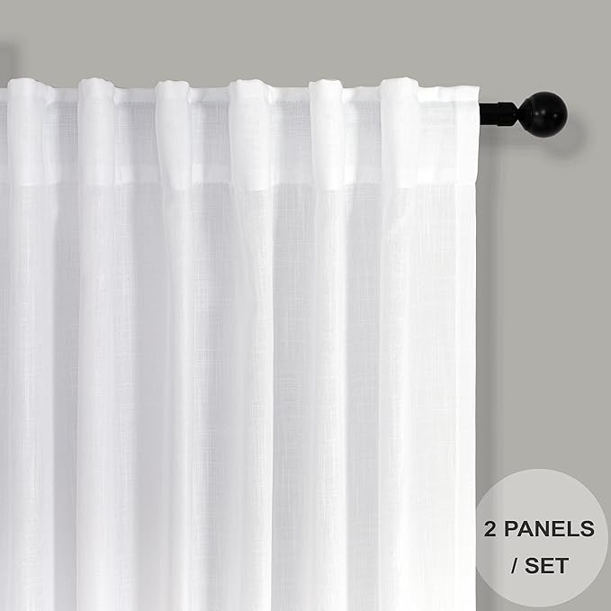 White Linen Curtains 63 Inch Length - Image 2