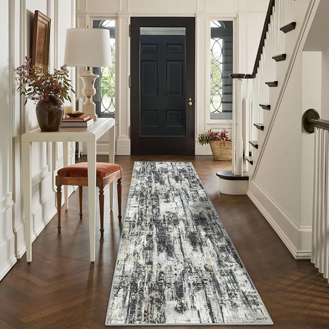 2'6''x8' Runner Rugs Washable Rug: Modern Abstract Hallway Runner Rug Indoor - Image 4