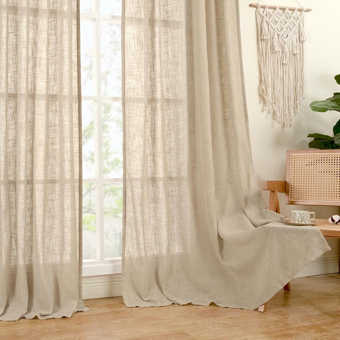 LAMIT Short Linen Curtains 45 Inch Long 2 Panels - Image 9