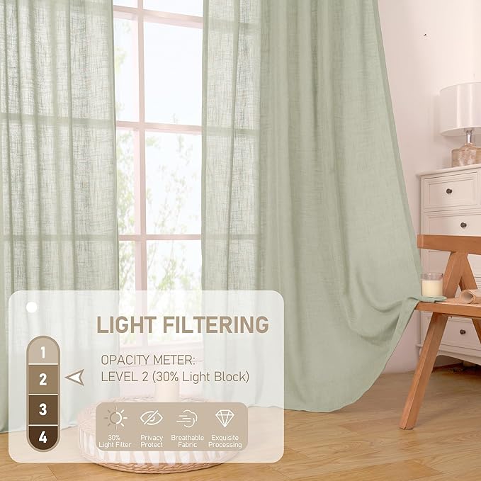 LAMIT Short Linen Curtains 48 Inch Length 2 Panels, Semi Sheer Light Filtering - Image 5