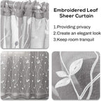 AmHoo 2 Panels Embroidered Leaf Pattern Semi Sheer Curtains Foliage Floral - Image 4