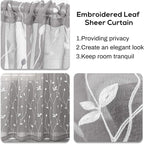 AmHoo 2 Panels Embroidered Leaf Pattern Semi Sheer Curtains Foliage Floral - Image 4