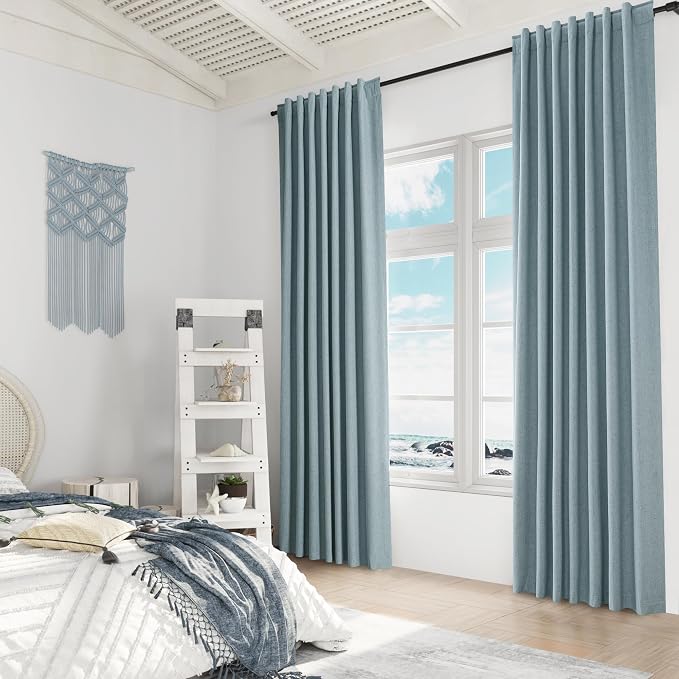 Guken Blue 100% Blackout Linen Curtains 84 Inch Length 2 Panels Set - Image 8