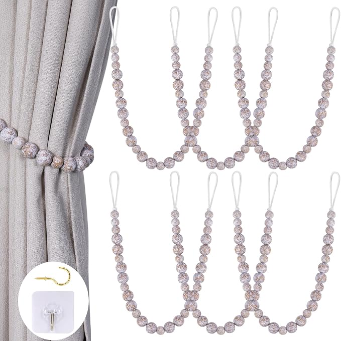 Wood Bead Curtain Tiebacks, KLOGTSIND Set of 6 Curtain Holdbacks by KLOGTSINDDirect