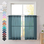 OVZME Dusty Blue Sheer Curtains 36 inches Long, Short Kitchen Window Treatment by OVZME