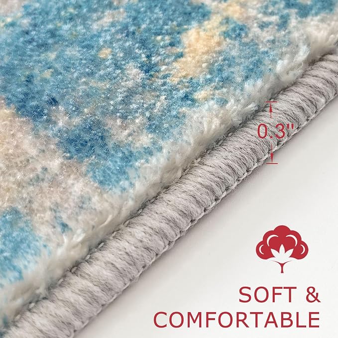 KOZYFLY Modern Abstract Area Rugs 8x10 Turquoise/Beige/Grey/Yellow Machine - Image 2