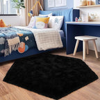4x4.6 Feet Black Hexagon Rugs for Bedroom, Ultra Soft Fluffy Hexagon Area Rug - Image 2