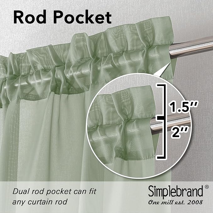 Simplebrand Rod Pocket Top Solid Voile Sheer Curtains - Image 2
