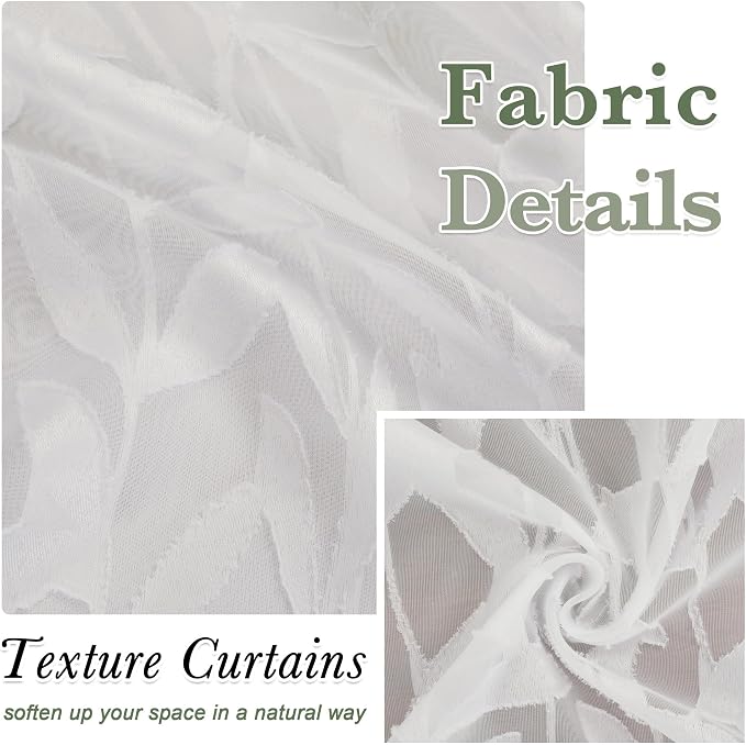 Lecloud Leia Ivory Sheer Curtains 108 Inches Long 2 Panels, Airy Jacquard Leaf - Image 4